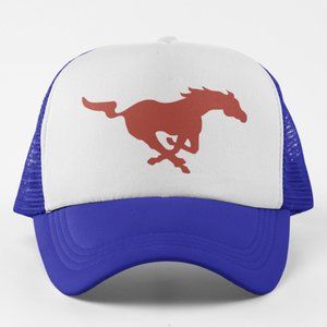 NEW SMU Mustangs Horse Logo Foam Trucker Mesh Snapback Hat 2TONE WHITE ROYAL